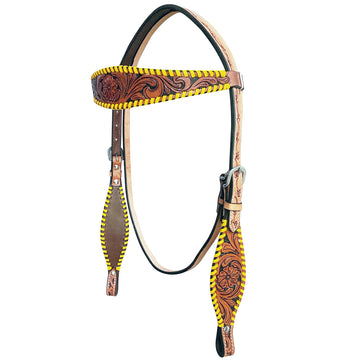 Bar H Equine American Leather Horse Saddle Tack One Ear Headstall | Breast Collar Browband Wither Strap Set BER257
